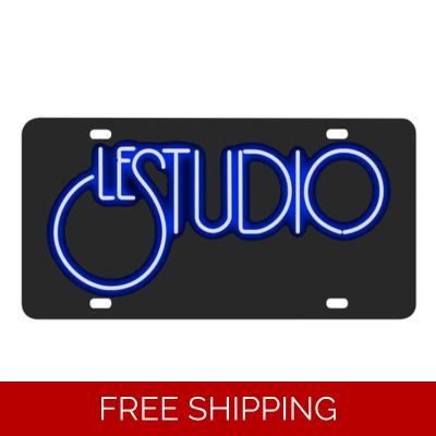 A Le Studio License Plates White & Blue logo